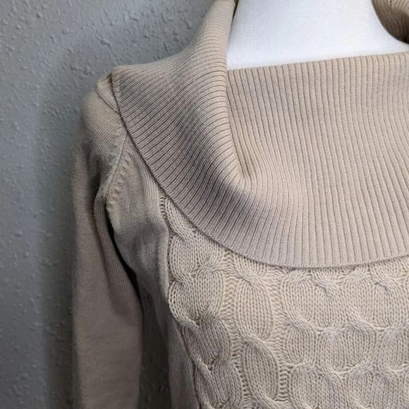 Cable Knit Sweater Cowell Neck Acrylic/ Wool Blend Cream Size Small - Picture 4 of 8